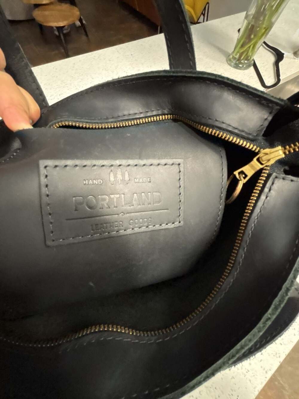 Black Leather Crossbody Tote Bag - Minimalist Everyday Style - Picture 9 of 13